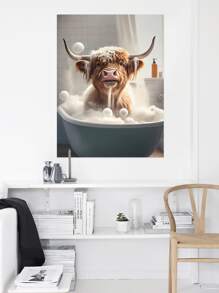 1張可愛的高地牛沐浴畫布印刷,沐浴海報裝飾,浴室牆壁藝術,高地牛畫布油畫,浴室臥室裝飾,禮物好主意,不含相框 - 棕色 - 查看 1