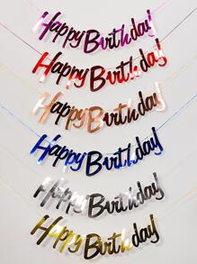 Gold Lettering Blue One-Piece Banner Saying Happy Birthday, - Blue - View 3