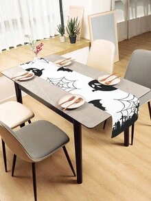 1pc Halloween Cute Ghost & Spider Web Printed Desk Flag - Multicolor - View 3