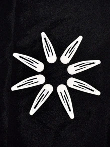 8入組女士5cm白色五彩金屬發夾,適用於日常使用和甜美水滴髮飾 - 白色 - 查看 5