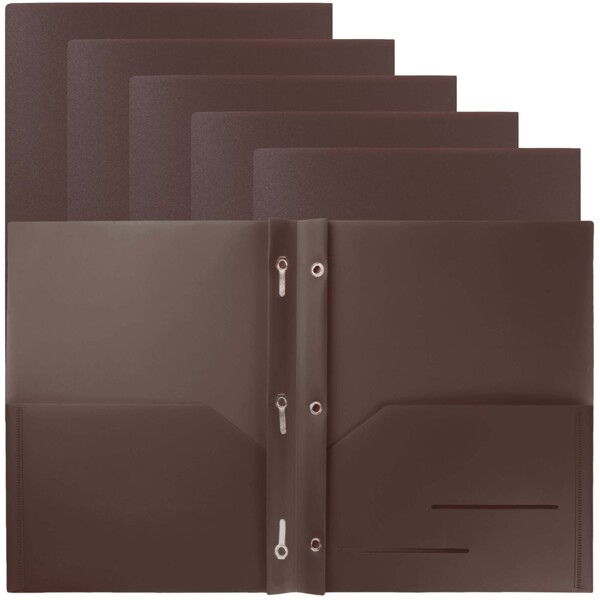 Youngever 6 Pack Heavy Duty Plastic Two Pocket Folders with 3 Prongs