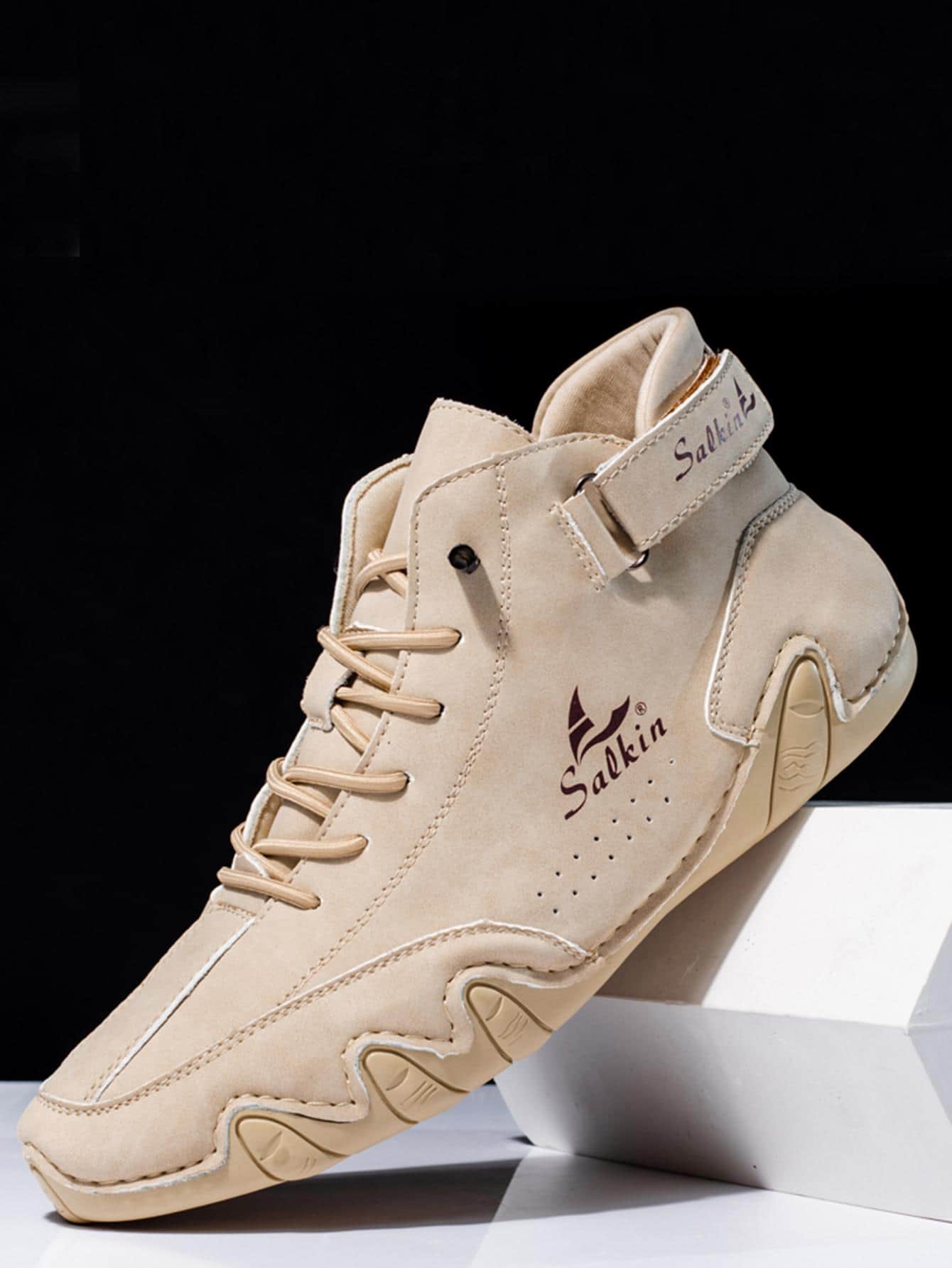 男士休閒章魚風格滑步鞋,有縫細節和柔軟鞋底 - 米色 - 查看 1