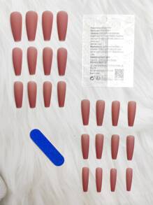 24 Piezas Uñas Largas De Un Solo Color Con Acabado Brillante, Mate Y Helado, Adecuado Para Uso Diario Y Estilo Callejero - Rosa coral - Ver 5