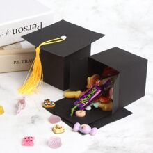 30入組畢業帽禮盒畢業派對禮物盒畢業帽流蘇禮品盒畢業晚宴桌上裝飾盒畢業裝飾盒畢業派對喜好品，生日禮物裝飾盒，單身派對裝飾盒 - 黑色 - 查看 6