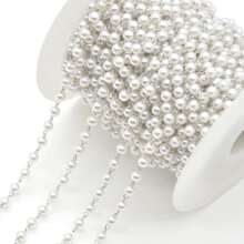 1m/Pack Abs Faux Pearl Chain Tassel With 6 Different Size Faux Pearls & 2 Chain Colors, Suitable For Jewelry Diy - Silver - View 1