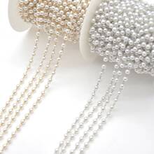 1m/Pack Abs Faux Pearl Chain Tassel With 6 Different Size Faux Pearls & 2 Chain Colors, Suitable For Jewelry Diy - Silver - View 2