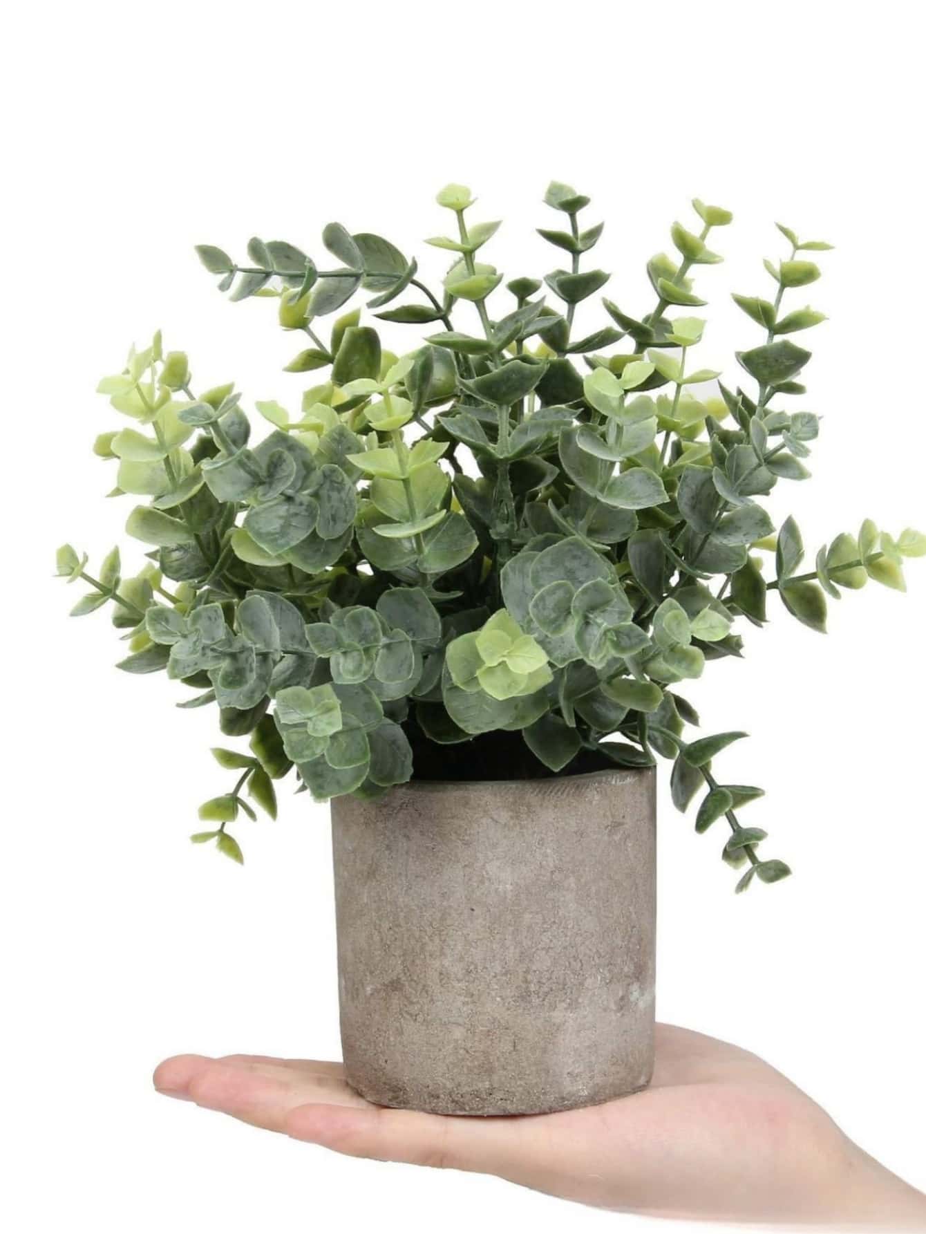 1Pc Potted Fake Plants Artificial Plastic Eucalyptus Potted Plants Small Fake Plants In Pots Faux Eucalyptus Potted Plant For Home Shelf Decoration Office Table Farmhouse Room Desktop Decoration - Green - View 1