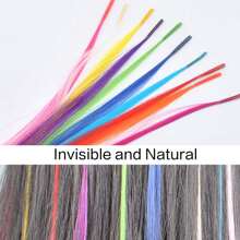 20 Roots Rainbow Synthetic I-Tip Hair Extension Fake Colorful Pink Hair Pieces Accessories For Women Without Clips - Royal Blue - View 6