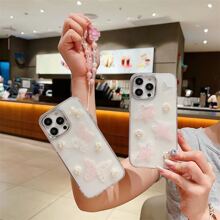創意珍珠閃粉滴膠蝴蝶和掛帶裝飾手機殼,適用於 Iphone 14 Pro Max/13 Pro Max/12 Pro Max/11 Pro Max/14/13/12/11,防跌落 - 無色 - 查看 4