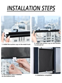 1入組遮陽卷簾窗簾遮光窗簾吸盤免打孔收縮式窗口廚房卷簾用於臥室 - 黑色 - 查看 10