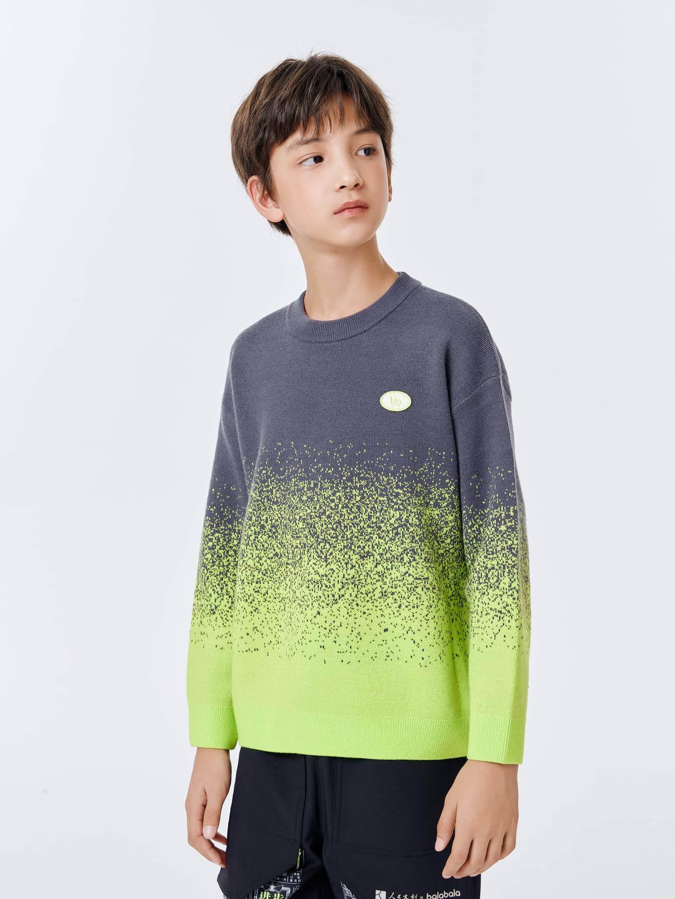 Balabala 男大童漸層字母貼布落肩袖套頭毛衣 - 綠色 - 查看 1