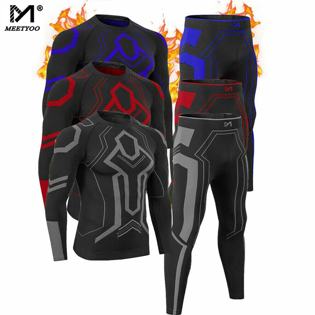 Mens Seamless Thermal Underwear Set Compression Base Layer Fleece Long Johns Warm Set for Skiing Running Outdoor Sports - Grey - View 1