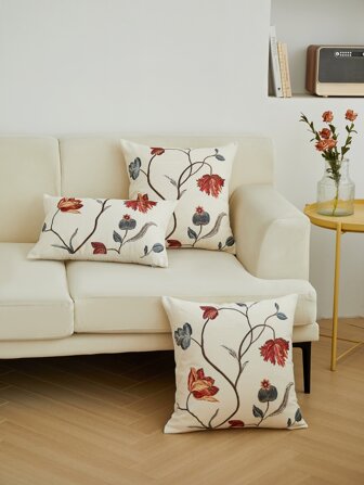 1 件古典刺绣花朵装饰抱枕套，适合客厅、卧室、沙发等各种环境，四季皆宜