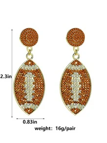 1 Cặp bông tai cầu thủ bóng bầu dục thể thao, bông tai thiết kế quả bóng bầu dục đính đá, quà tặng cho người hâm mộ thể thao - màu nâu - Xem 3