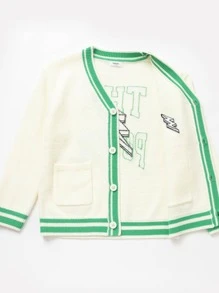 Balabala 男大童閃電圖案條紋邊前排扣開襟衫 - 米色 - 查看 3