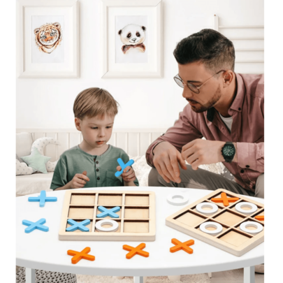 1pc Wooden 3x3 Grid Xo Tic Tac Toe Board Game Kids Educational Desk Game Training Logic & Reasoning Skills