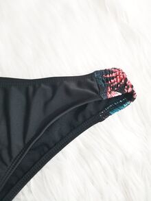 Women's Two-Piece Swimwear, Black Floral Long Sleeve Tankini, Split Swimwear, Sporty Surfing Suit