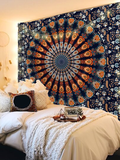 1 件曼陀罗波西米亚印花挂毯，现代设计涤纶纤维方形装饰挂毯，适用于客厅卧室装饰、房间旗帜、房间装饰、挂毯、墙壁装饰、墙壁艺术、房间用品、房间旗帜、家居装饰、壁挂