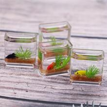 1pc Mini Square Glass Fish Tank, Home Aquarium Decoration, Diy Scene Ornaments, Miniature Accessory Best Gifts - Orange - View 4