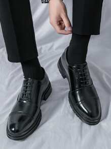 Zapatos PU Para Hombres De Negocios Formales Con Suela Gruesa, Altura Elevada, Cierre De Cordones, Estilo De Moda, Adecuados Para La Boda Del Novio En La Moda Europea Y Coreana - Negro - Ver 4