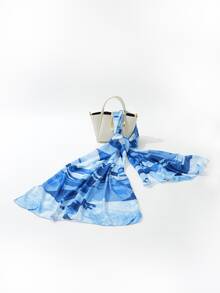 1pc Ladies' Ink Painting Color Block Scarf Sunscreen Shawl Headscarf Neck Wrap Gift - Blue - View 3