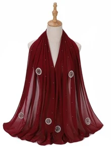 1 Miếng Sang trọng Pha lê Trang trí Chiffon Khăn trùm đầu ( Pha lê Màu sắc Ngẫu nhiên ) , Khăn trùm đầu - Màu Đỏ Sâu - Xem 2