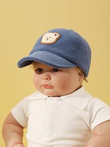 1pc Baby Corduroy Sun Hat With Bear Decoration, Suitable For Boys & Girls, Daily Use - Blue - View 4