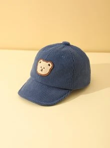 1pc Baby Corduroy Sun Hat With Bear Decoration, Suitable For Boys & Girls, Daily Use - Blue - View 2
