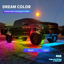 JESLED 汽車底盤燈,4入組無線led燈帶(25'' X2 + 37'' X2),夢幻色追光照明,遙控/app控制音樂12v車身防水燈套件,適用於卡車黑色 - 黑色 - 查看 8