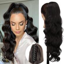 24"長厚密波浪狀彩虹夾馬尾頭髮擴展,自然貼體髮片女性髮片 - Black-brown - 查看 1