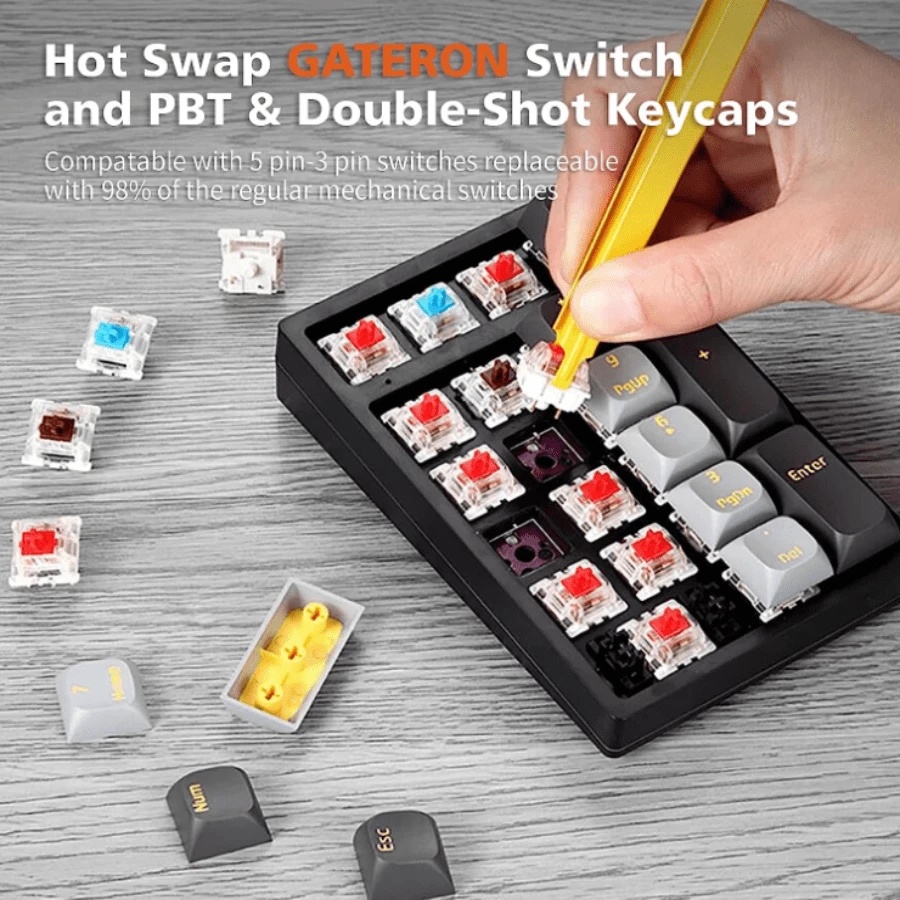 グレーのメカニカル ナンバーパッド 数字キーパッド ゲーム用 Rgb バックライト付き ミニ 21キー ポータブル Usb有線接続 Pbtキー