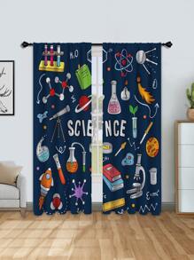 2pcs/Set Cartoon Science Themed Blackout Curtains