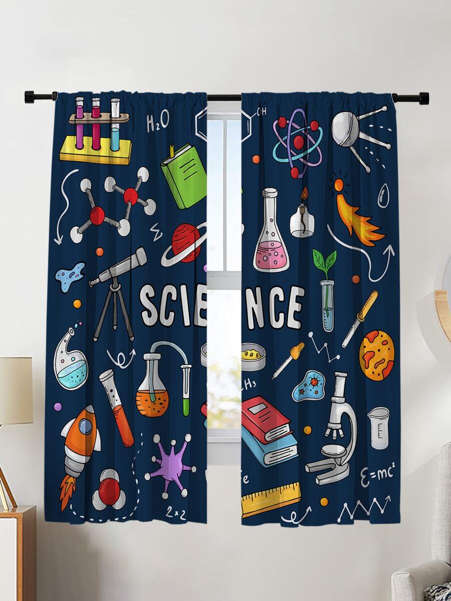 2pcs/Set Cartoon Science Themed Blackout Curtains