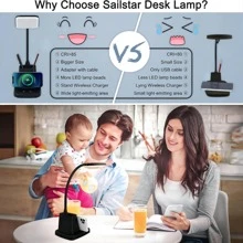 Hansang LED Desk Lamp For Home Office With Wireless Charger, 3 Color Modes, Stepless Dimming, CRI 85, 800 Lumen, Black Study Lamp With Pen Holder For College Dorm Room, Adapter Included - Black - View 4