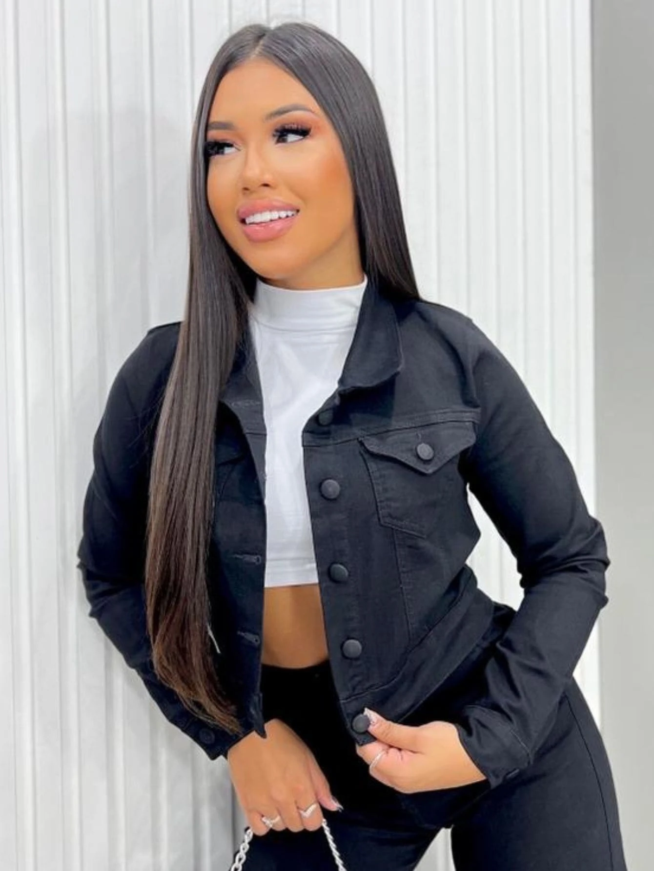 Women Denim Jackets & Coats - 黑色 - 查看 1