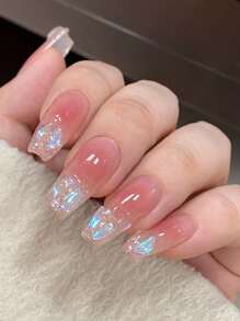Set de 30 piezas de calcomanías decorativas para arte de uñas, Rhinestones holográficos de color degradado sonrojado, pegatinas desmontables para uso diario