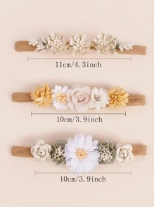3pcs Beige Tone Chrysanthemum Design Elastic Hair Ties For Kids 3-12 Years Old, Seamless And Decorative - Beige - View 3