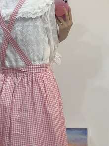 Delantal De Franela Rosa A Cuadros De Tamaño Grande, Con Lazos, Sencillo Y A La Moda - Rosa - Ver 6