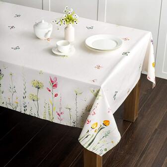 1pc Butterfly & Floral Printed Tablecloth, Country Style Stain & Wrinkle Resistant Polyester Tablecloth, Flower Art Aesthetic Decorative Fabric Table Cover For Diy Parties & Camping