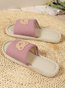 女性卡通熊裝飾家庭學院滌綸臥室拖鞋 - 粉色 - 查看 4
