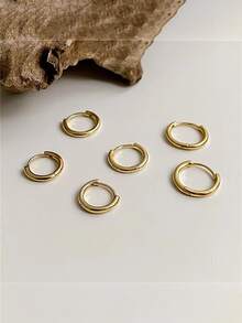 6入組/套歐美時尚簡約圓形造型鈦鋼耳釘 - 金黃色 - 查看 4