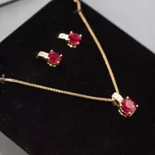 銅製豪華紅寶石、水晶、玻璃水晶嵌入耳環和項鍊套裝- 結婚、宴會、休閒假日或約會理想之選(包含頸鍊和耳環) - 酒紅色 - 查看 2