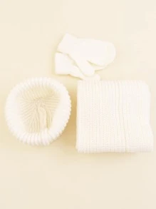 1套寶寶可愛針織帽子、手套&圍巾套裝,帶蝴蝶結,適用於女孩日常穿著的戶外冬季暖羊毛帽子 - 白色 - 查看 4