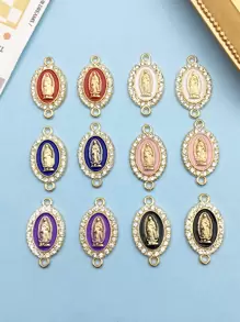 12入組隨機混合風格的搪瓷印花聖母項鍊diy双孔吊墜,用於手鍊項鍊珠寶制作配件的發現 - 彩色 - 查看 2