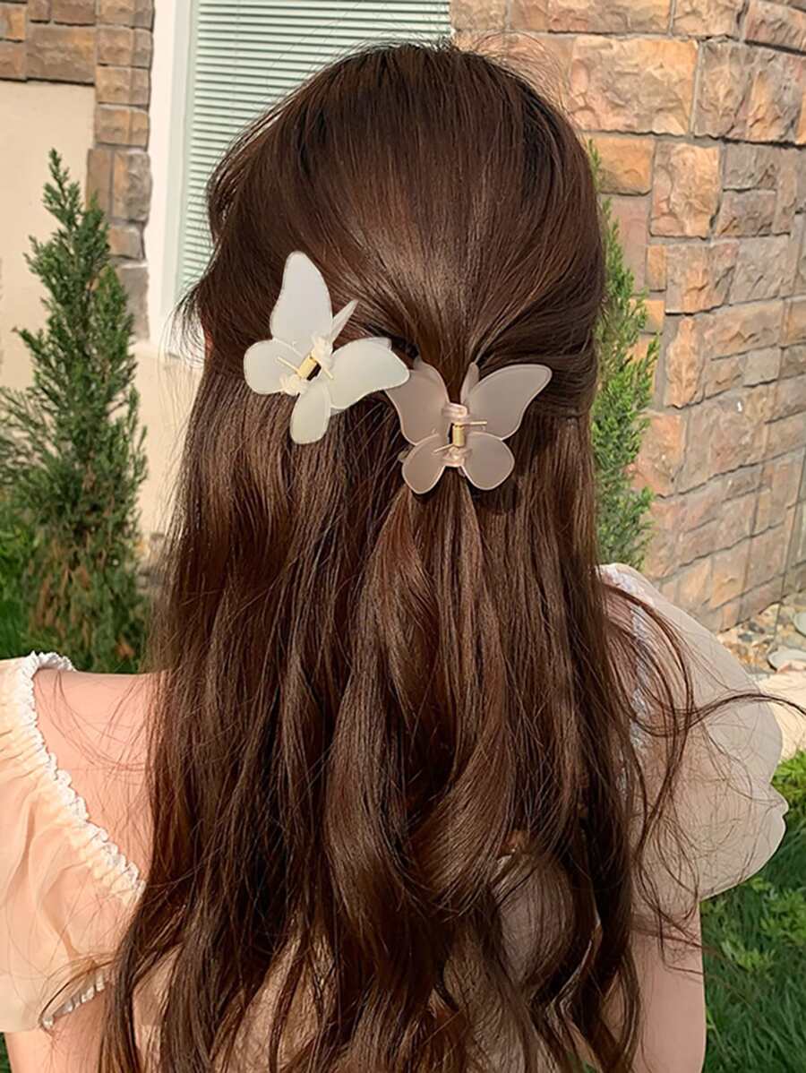 2 chiếc kẹp tóc hình con bướm nhẹ nhàng, phụ kiện kẹp tóc thanh lịch kết cấu mờ - Nhiều màu - Xem 1