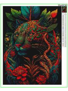 1 套 30x40 公分鑽石畫油畫,壓克力彩色豹紋和樹葉 Diy 鑽石畫,適合家居裝飾 - 黑色 - 查看 3