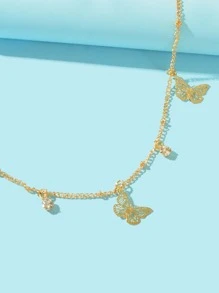 1pc Gold Plated Hollow Out Butterfly Pendant Anklet For Women, Beach & Casual