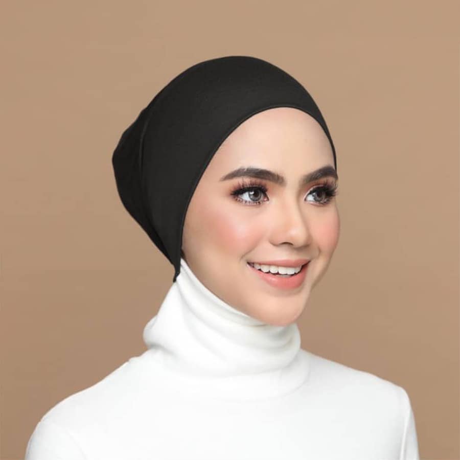 1pc Ladies' Solid Color Back Elastic Pleated Stretchable Traditional Underscarf Hijab Cap, With Breathable Abaya Accessories Comfortable Wide Sweat-Absorbent Anti-Slip Multifunctional Turban, Suitable For Daily Life, Sports Yoga, Fitness And Fashion Dressing Headband Lightweight Under Cap Veiled Clothes - Black - View 1