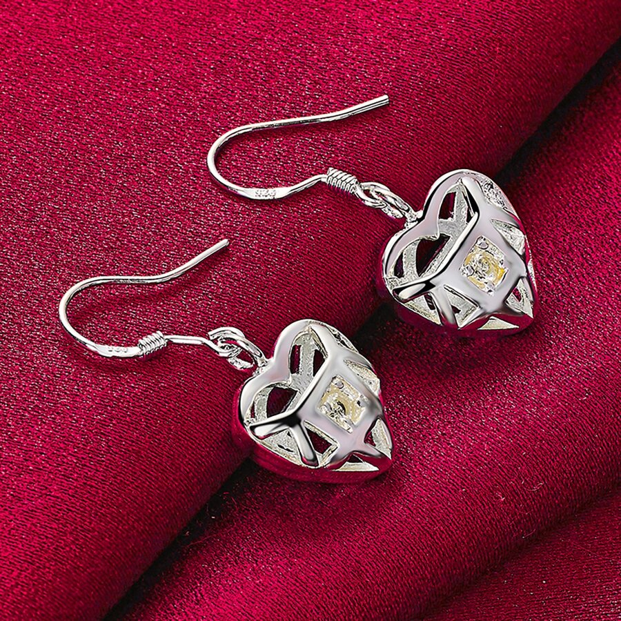 Heart AAA Zirconia Drop Earrings Silver Color For Woman Wedding Engagement Fashion Party Charm Jewelry