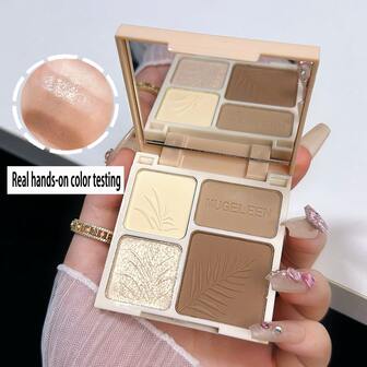 Polvo Resaltador De Contorno Mate De 4 Colores Con Diseño De 4 Rejillas Para Adelgazar, Dar Forma E Iluminar El Rostro. Disponible En 2 Colores. Polvo Fácil De Aplicar, Duradero Y Que No Vuela